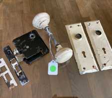 Antique Mortise Lock Door Knob Set w- Backplates Striker 1920s Set 5-5 - Damaged