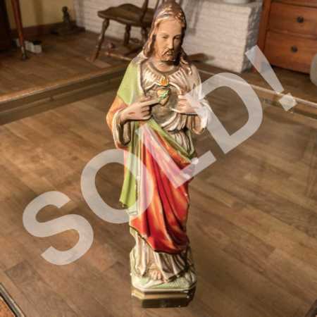Vintage Chalkware Statue Sacred Heart Of Jesus 13-In 1940s 1950s AS IS