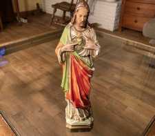 Vintage Chalkware Statue Sacred Heart Of Jesus 13-In 1940s 1950s AS IS