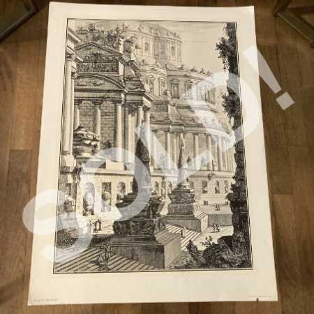 Vintage Art Print Piranesi Views Of Rome Roman Architecture Imperial Mausoleum 1957 Penn Prints NY 5-6