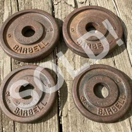Vintage Cast Iron Barbell Weight Plates Set of 4 Pair 2.5-lb Pair 5-lb Weights USA