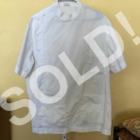 Vintage White Mens Lab Tech Coat Doctor Dentist Jacket Short Sleeve Snaps Pockets Meta Uniforms 1960s 2of2