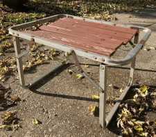 Vintage Mid Century Folding Lawn Camp Table Rickety Slat Wood Sturdy Aluminum Frame