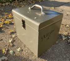 Vintage Metal Tool Box Gray Steel Cubic Circular Saw Storage Chest Industrial Decor 13-in Unmarked