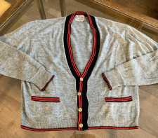 Vintage Kids Sweater Knitted Cardigan Gray Black Red 1960s Havenshire Orlon