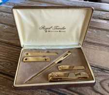 Vintage Mens Manicure Set Travel Case 5-Pc Goldtone Steel Tools C. 1960s 1970s