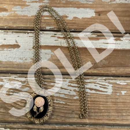 Vintage Avon Jewelry Pendant Necklace Rose Cameo Mirror 30-in Opera Length 1980s