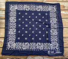 Vintage Cotton Bandana Handkerchief Navy Blue Paisley Paris Accessories USA 20x20in