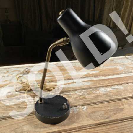 Vintage Mid Century Desk Lamp Metal Cone Bullet Shade Black Gold Brass Diffuser Stars 1960s