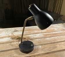 Vintage Mid Century Desk Lamp Metal Cone Bullet Shade Black Gold Brass Diffuser Stars 1960s