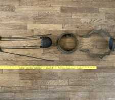 Antique Hanging Oil Lamp Parts Brass Harp Crown Cast Iron Weighted Pulley 1860s