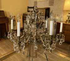 Vintage Mid Century Brass Crystal Chandelier 6 Lights 6-Arm  1960s Made In Spain
