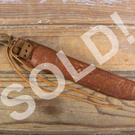 Vintage Tooled Leather Fish Knife Sheath Marttiini Finland 8-Inch Long - Writing on Back-Pic1
