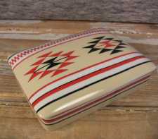Vintage Porcelain Playing Card Trinket Box Southwestern Motif Double Card Set w- Cards Missing