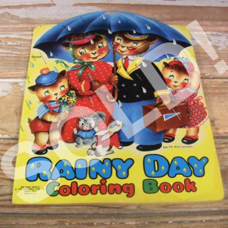 Vintage 1953 Diecut Coloring Book Rainy Day Saalfield Publishing 30 Pages - Uncolored-Pic1