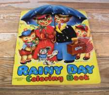 Vintage 1953 Diecut Coloring Book Rainy Day Saalfield Publishing 30 Pages - Uncolored