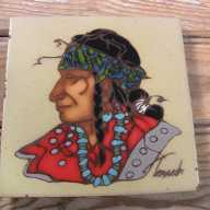 Similar Item 1 - Vintage Ceramic Art Tile Trivet Native American Indian Chief C. Teissedre 1980s 6x6