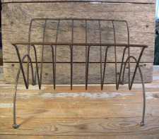 Vintage Mid Century Magazine Album File Rack Steel Wire Rustic Industrial 1960s