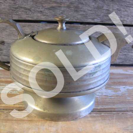 Vintage Silverplate Art Deco Teapot EPNS Heavy Cast Low Profile Banded Pot 1940s