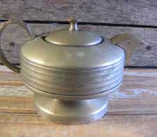 Vintage Silverplate Art Deco Teapot EPNS Heavy Cast Low Profile Banded Pot 1940s 