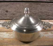 Vintage Pewter Porringer w- Lid Candy Dish Woodbury Pewterers ATC USA 8inWx4inH